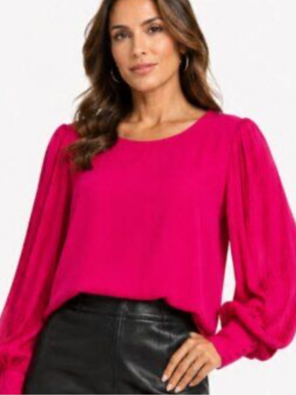 Anthropologie Women's Fuchsia Long-Sleeve Blouse